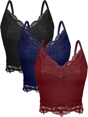 Bencailor 3 Pcs Women's Lace Tank Tops Y2k Camisole Lace Patchwork Crop Tops Grunge Style Ribbed Knitted Clothing