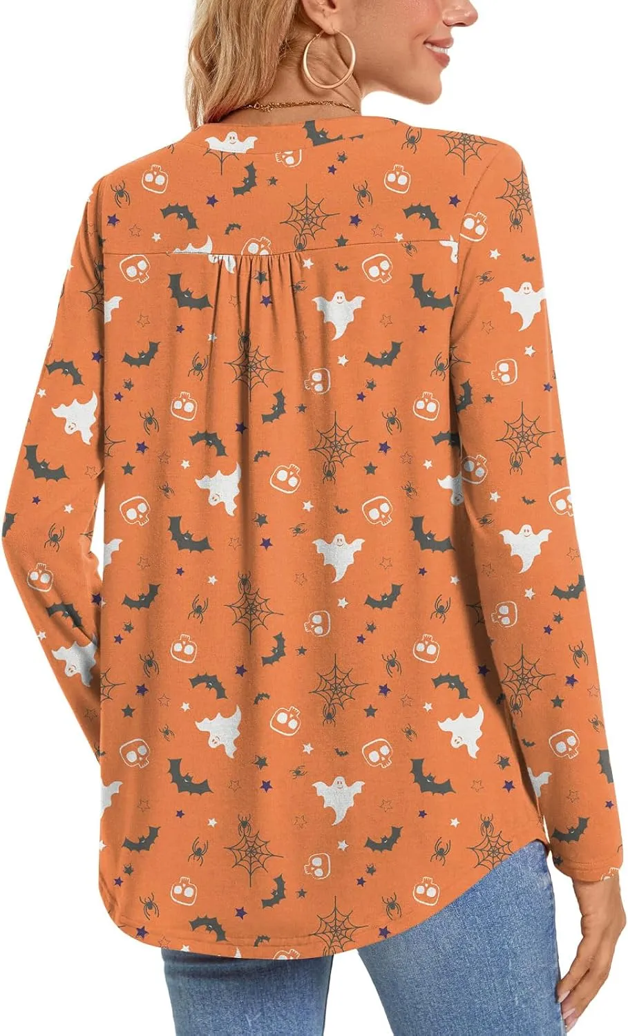 Bestbee Women's Long Sleeve Button-Down Shirts V Neck Tunic Tops 2024 Fall Tops Casual T-Shirts Dressy Blouses