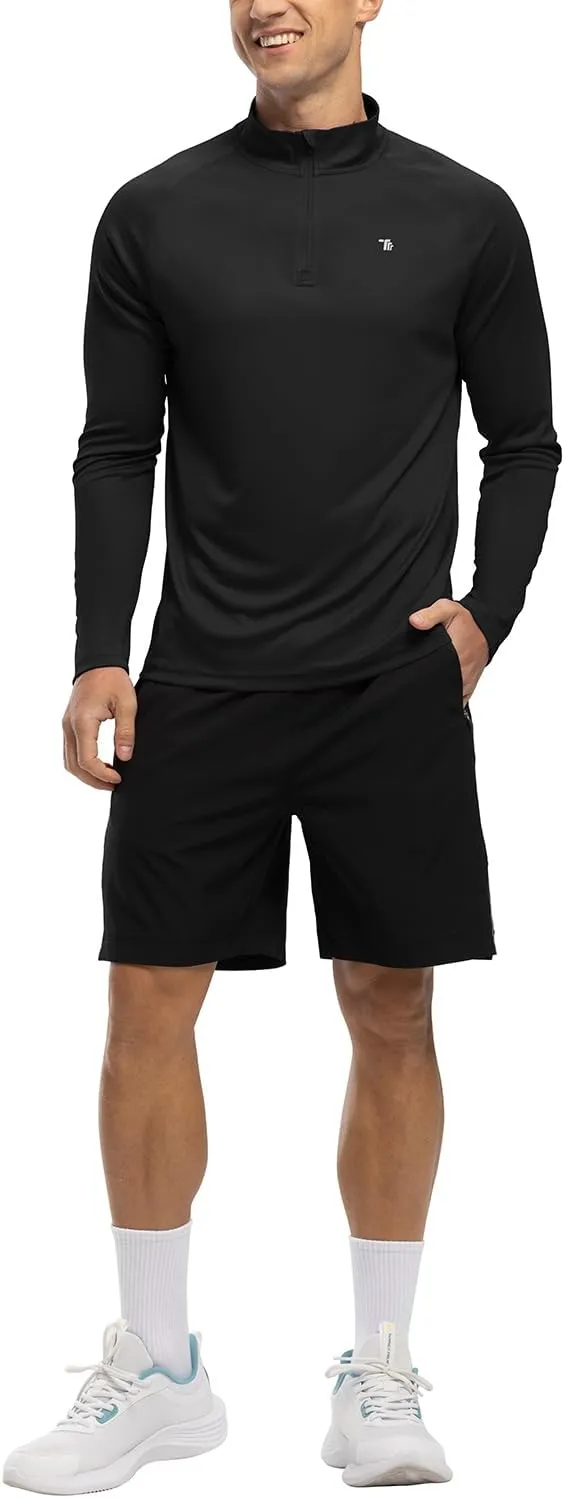BGOWATU Men's Hiking Shirts Long Sleeve Sun Shirts UPF 50  Quarter Zip Pullover Quick Dry Rash Guard