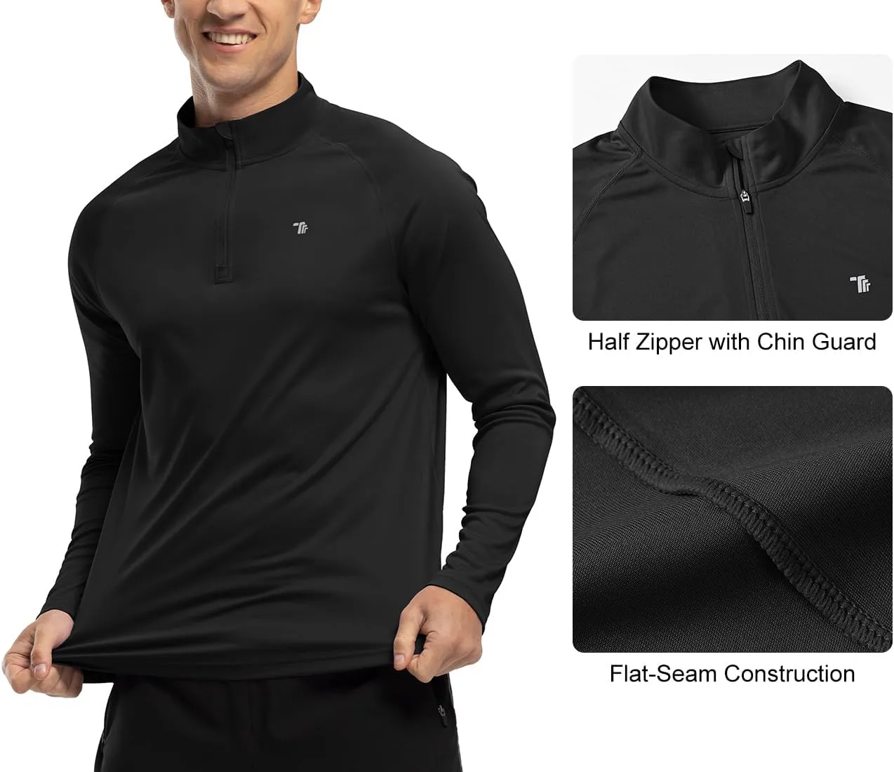 BGOWATU Men's Hiking Shirts Long Sleeve Sun Shirts UPF 50  Quarter Zip Pullover Quick Dry Rash Guard