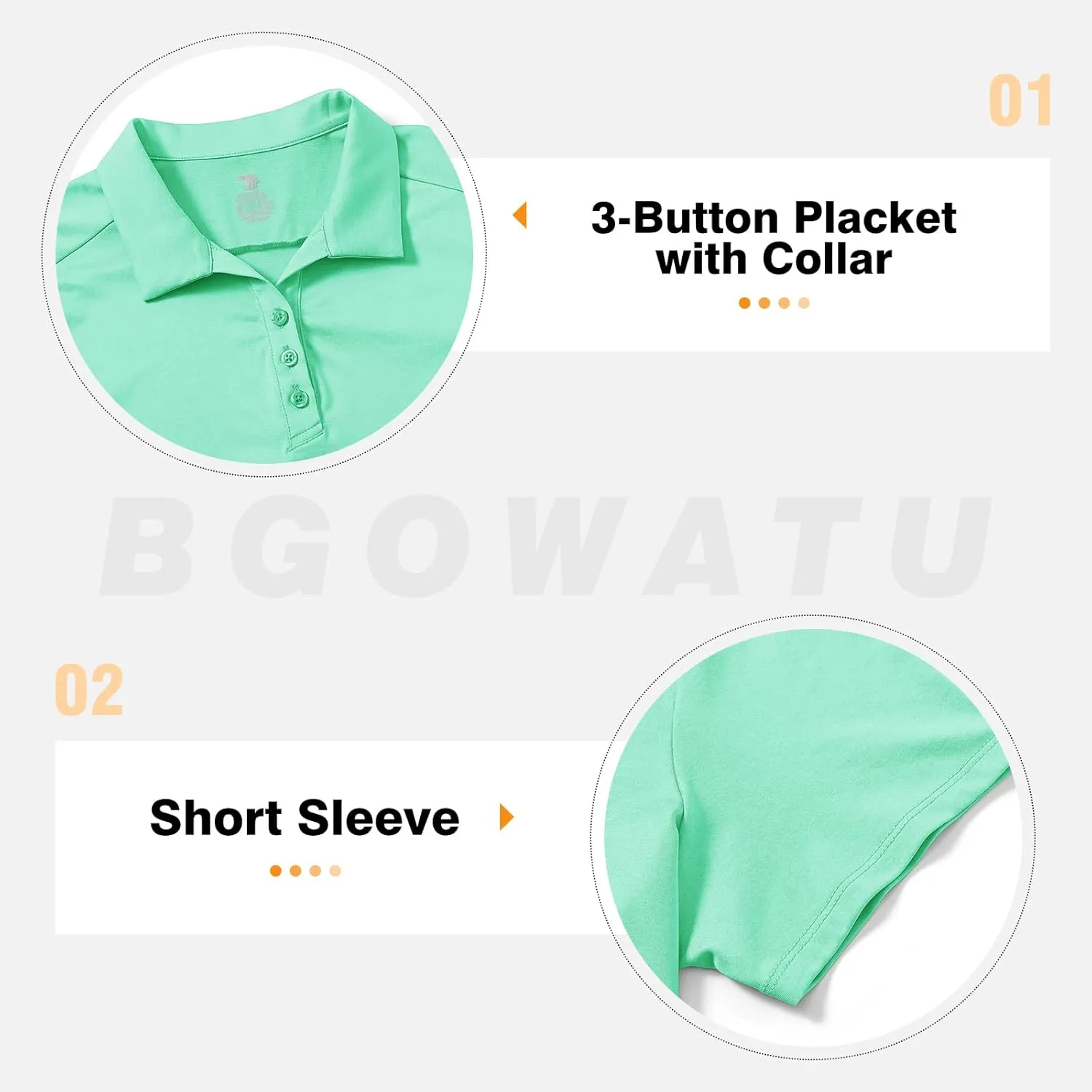 BGOWATU Women's Polo Shirts Golf Tennis Shirts Short Sleeve 3 Buttons Collared Casual Top UV Sun Protection Dry Fit