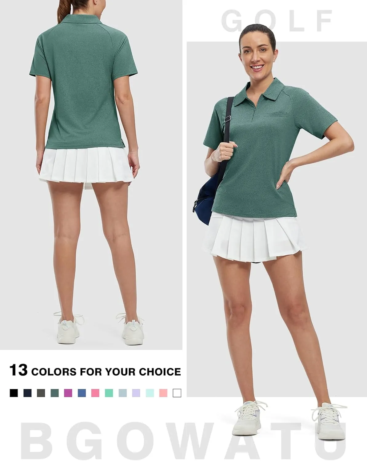 BGOWATU Women's Short Sleeve Golf Polo Shirts 1/4 Zip Tennis Tops Collared T-Shirts UV Protection Quick Dry