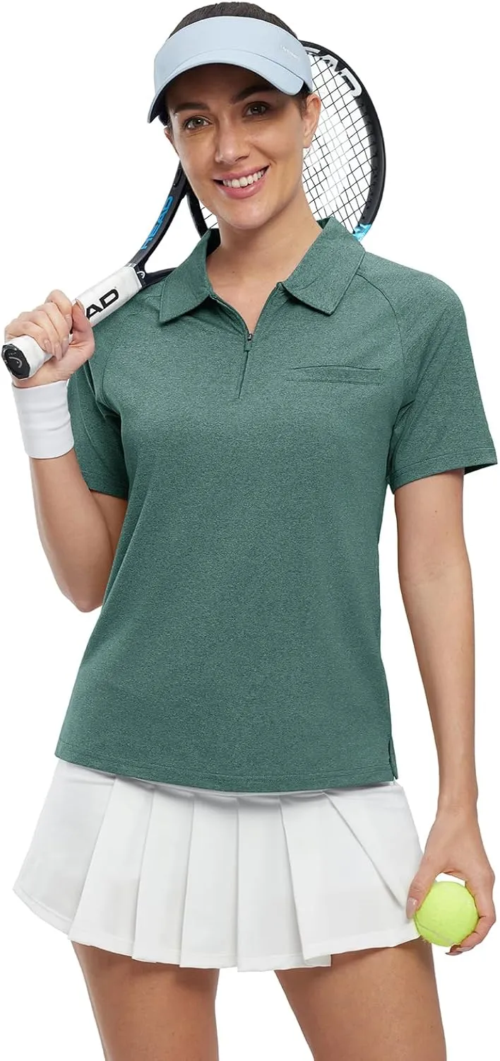 BGOWATU Women's Short Sleeve Golf Polo Shirts 1/4 Zip Tennis Tops Collared T-Shirts UV Protection Quick Dry