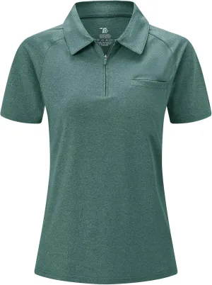 BGOWATU Women's Short Sleeve Golf Polo Shirts 1/4 Zip Tennis Tops Collared T-Shirts UV Protection Quick Dry