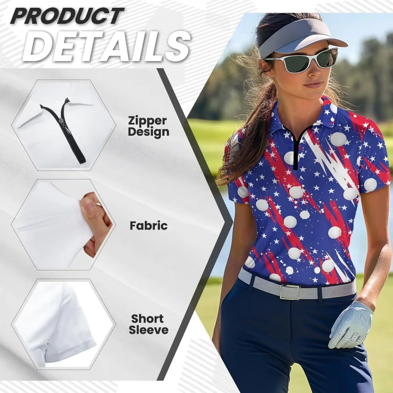 Biyejit Womens Golf Polo Shirts 1/4 Zip Up Short Sleeve Quick Dry Workout Tops Sun Protection Tennis Shirts Slim Fit