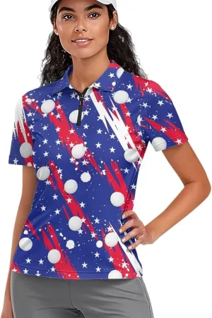Biyejit Womens Golf Polo Shirts 1/4 Zip Up Short Sleeve Quick Dry Workout Tops Sun Protection Tennis Shirts Slim Fit