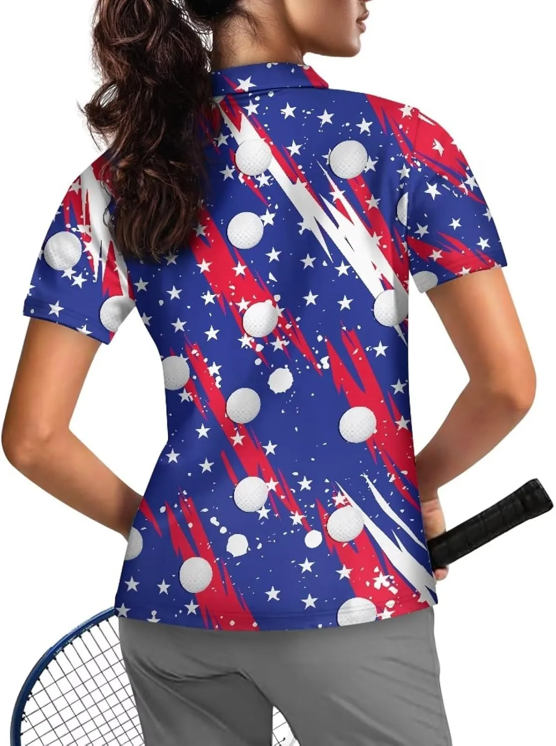 Biyejit Womens Golf Polo Shirts 1/4 Zip Up Short Sleeve Quick Dry Workout Tops Sun Protection Tennis Shirts Slim Fit