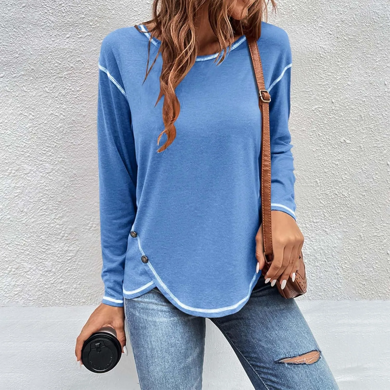 Blouses for Women Dressy Casual Long Sleeve Solid Pullover Side Split Fall Fashion Shirts 2024 Trending Now Tops