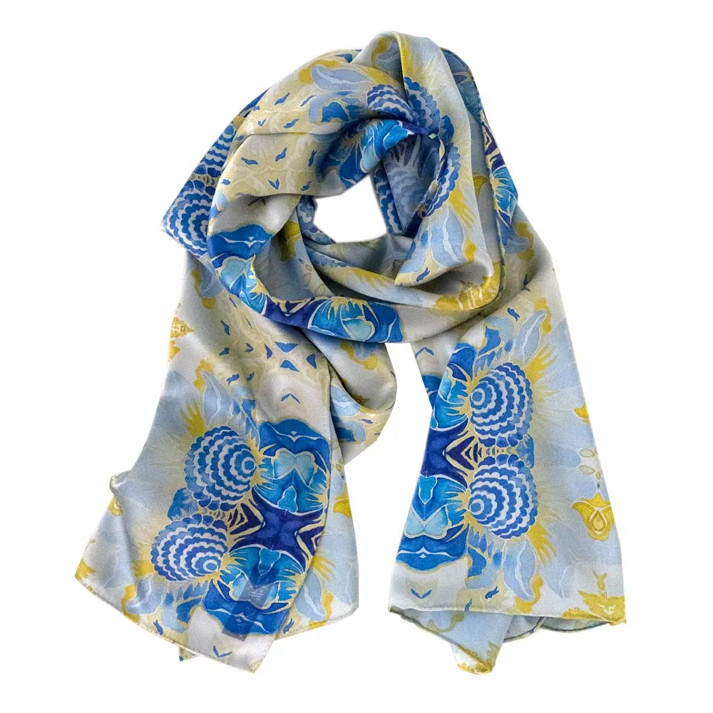 Blue Flower Kaleidoscope Italian Silk Scarf