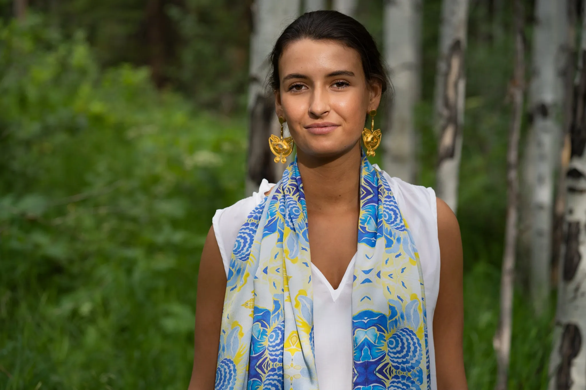 Blue Flower Kaleidoscope Italian Silk Scarf