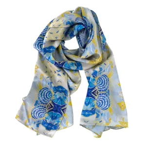 Blue Flower Kaleidoscope Italian Silk Scarf