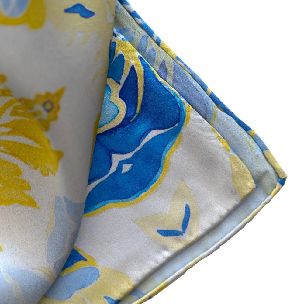 Blue Flower Kaleidoscope Italian Silk Scarf
