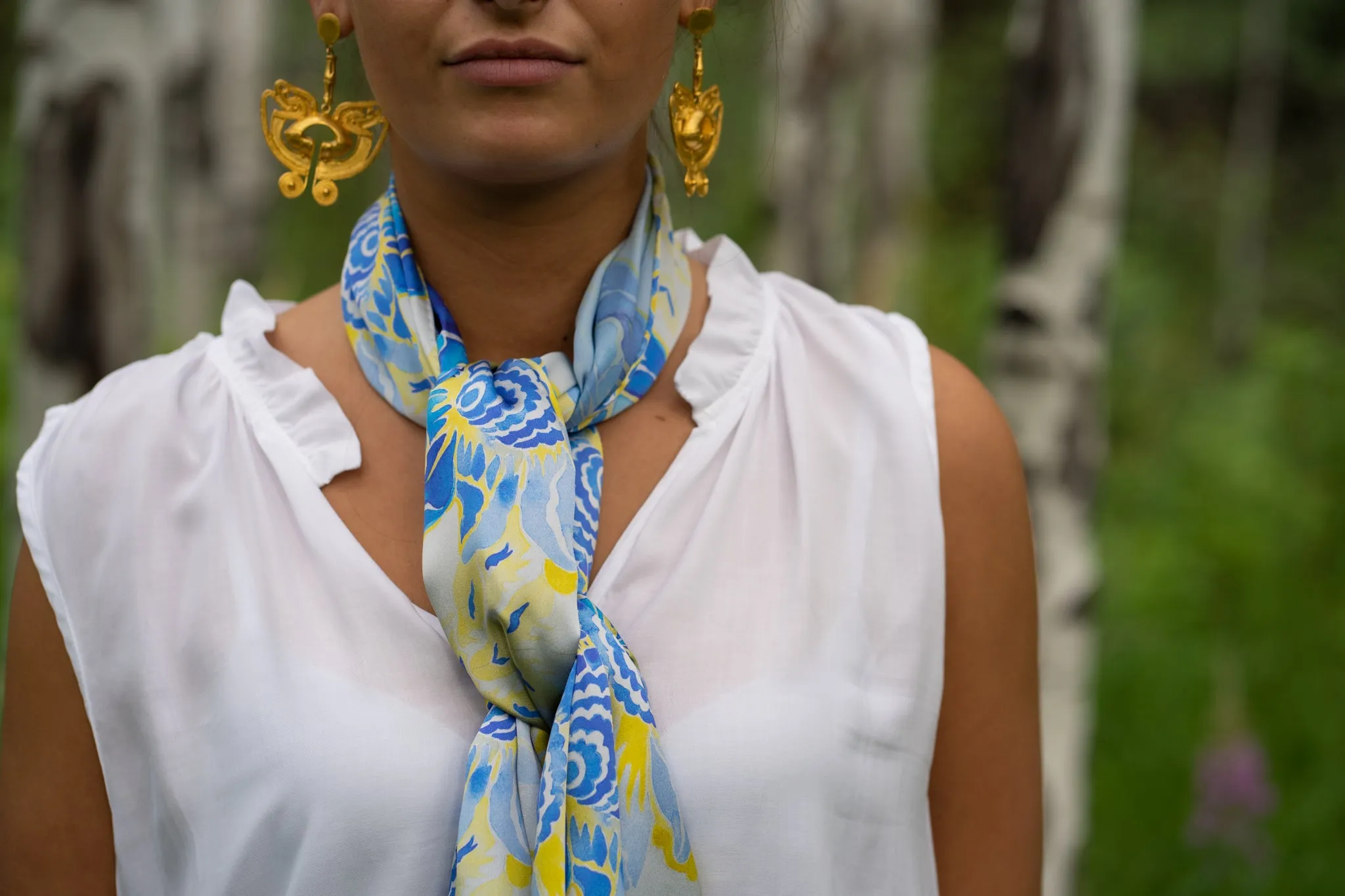 Blue Flower Kaleidoscope Italian Silk Scarf