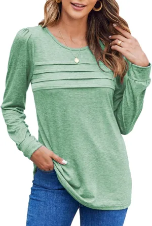 Bluetime Long Sleeve Shirts for Women 2024 Fall Fashion Tunic Tops for Leggings Pleated Front Dressy Casual Blouses