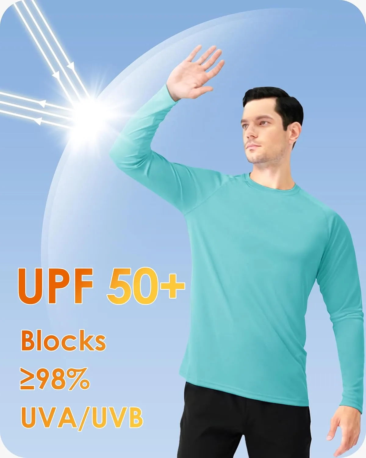Boladeci Men's UPF 50  Sun Protection UV SPF Shirts Long Sleeve Lightweight Quick Dry Swim T-Shirts Rash Guard
