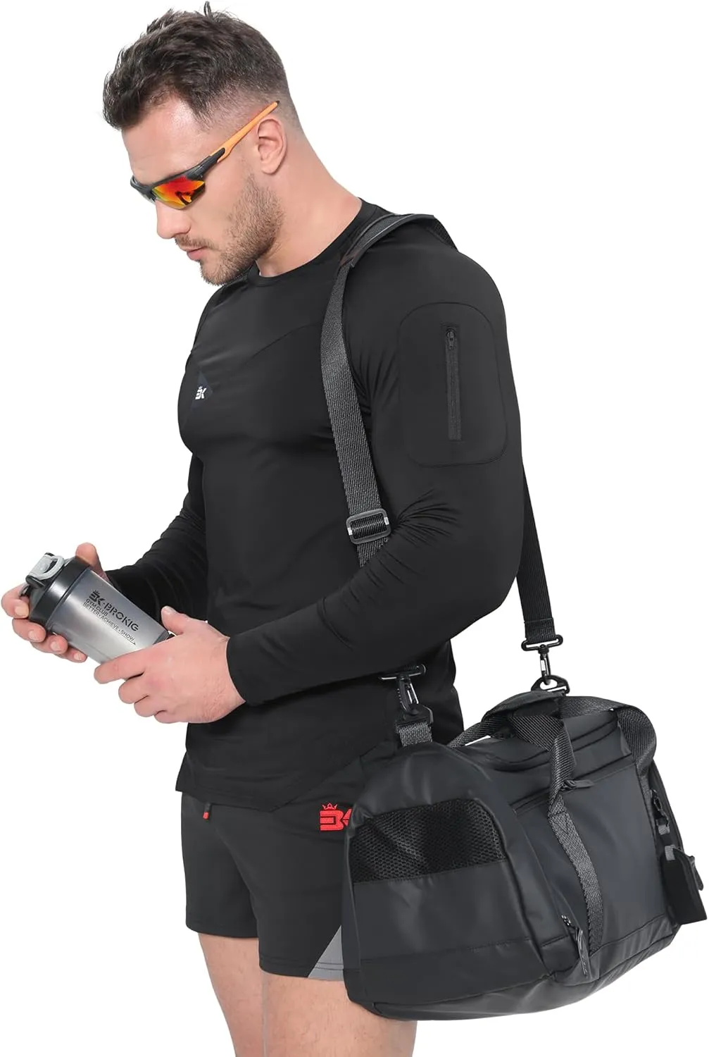 BROKIG Men's Armzip Long Sleeve Running Shirts Quick Dry Sun Protection UV UPF 50  Jogging T Shirts Zip Pocket Gym Workout