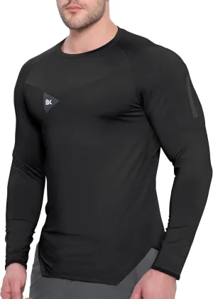 BROKIG Men's Armzip Long Sleeve Running Shirts Quick Dry Sun Protection UV UPF 50  Jogging T Shirts Zip Pocket Gym Workout