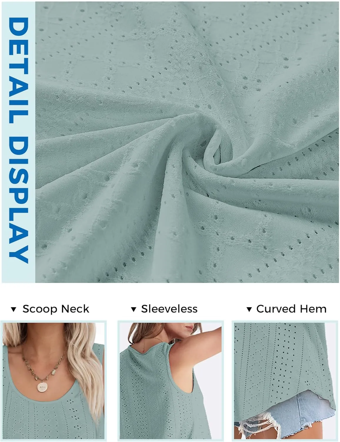 Buauty Women's Tank Tops Sleeveless Camisoles Eyelet Embroidery Shirts Summer Scoop Neck Flowy Loose Fit Dressy Casual Outfit