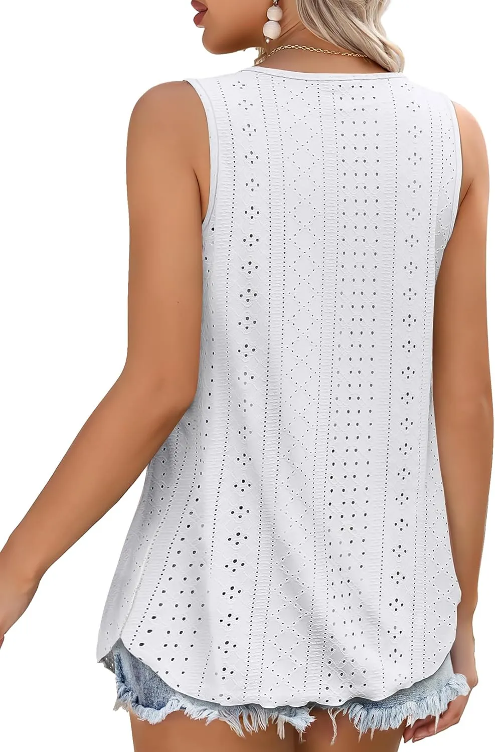 Buauty Women's Tank Tops Sleeveless Camisoles Eyelet Embroidery Shirts Summer Scoop Neck Flowy Loose Fit Dressy Casual Outfit