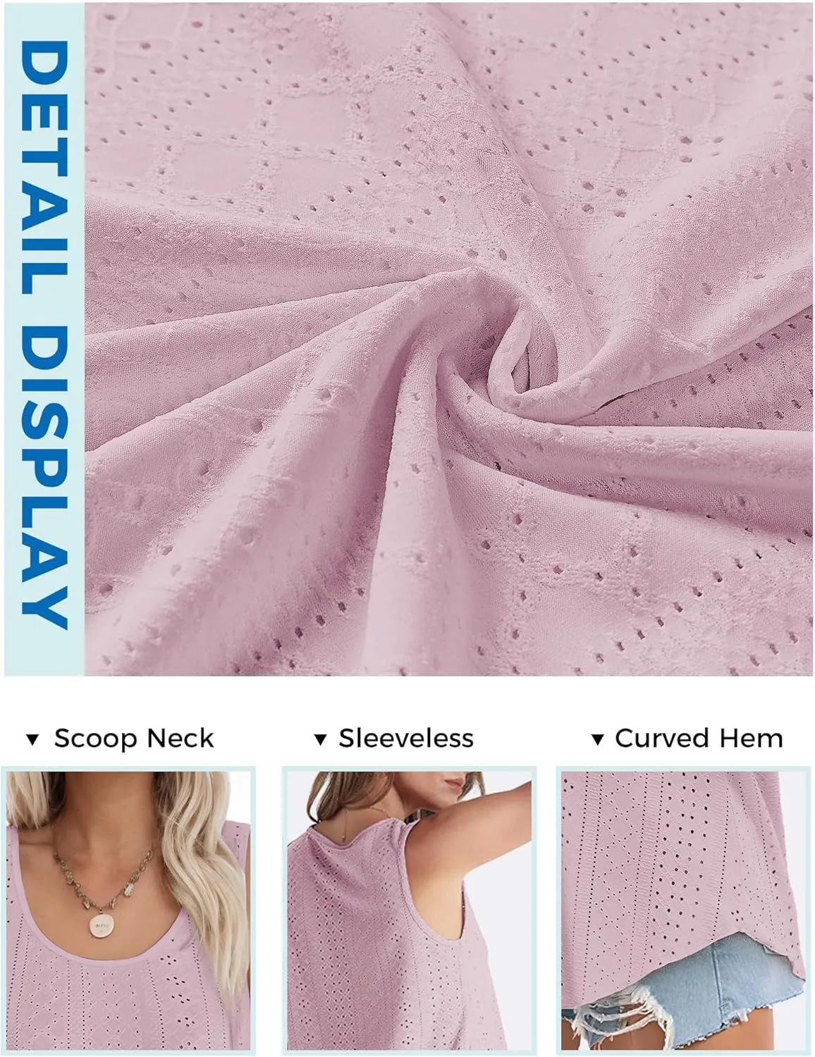 Buauty Women's Tank Tops Sleeveless Camisoles Eyelet Embroidery Shirts Summer Scoop Neck Flowy Loose Fit Dressy Casual Outfit