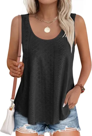 Buauty Women's Tank Tops Sleeveless Camisoles Eyelet Embroidery Shirts Summer Scoop Neck Flowy Loose Fit Dressy Casual Outfit