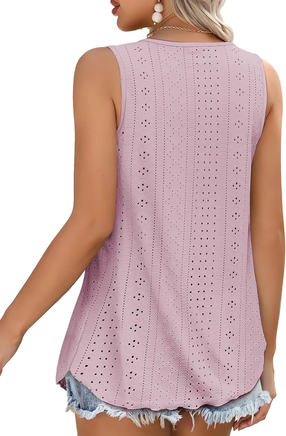 Buauty Women's Tank Tops Sleeveless Camisoles Eyelet Embroidery Shirts Summer Scoop Neck Flowy Loose Fit Dressy Casual Outfit