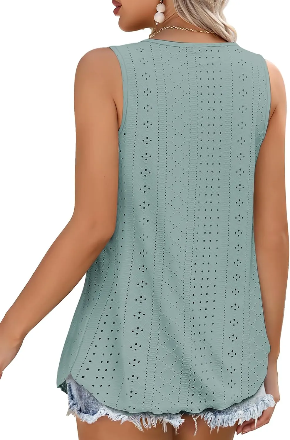 Buauty Women's Tank Tops Sleeveless Camisoles Eyelet Embroidery Shirts Summer Scoop Neck Flowy Loose Fit Dressy Casual Outfit