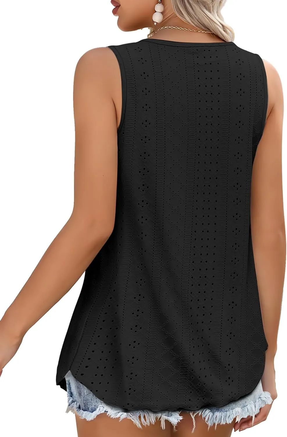 Buauty Women's Tank Tops Sleeveless Camisoles Eyelet Embroidery Shirts Summer Scoop Neck Flowy Loose Fit Dressy Casual Outfit