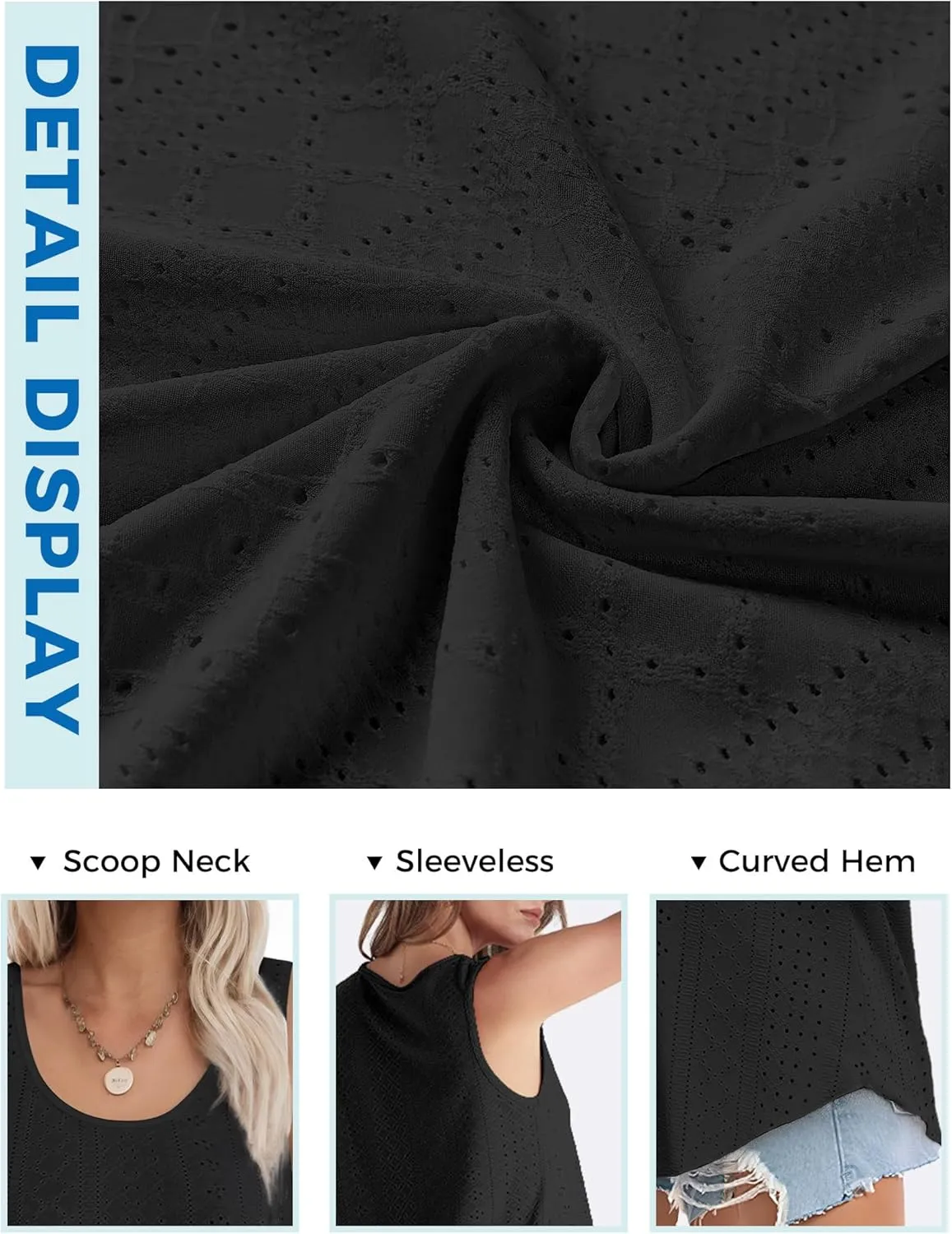 Buauty Women's Tank Tops Sleeveless Camisoles Eyelet Embroidery Shirts Summer Scoop Neck Flowy Loose Fit Dressy Casual Outfit