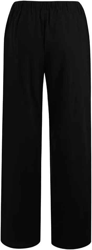 Business Casual Pants For Women Petite Lounge Long Workout Summer 2024 Trouser Wide Leg Pull On Linen Sweatpants