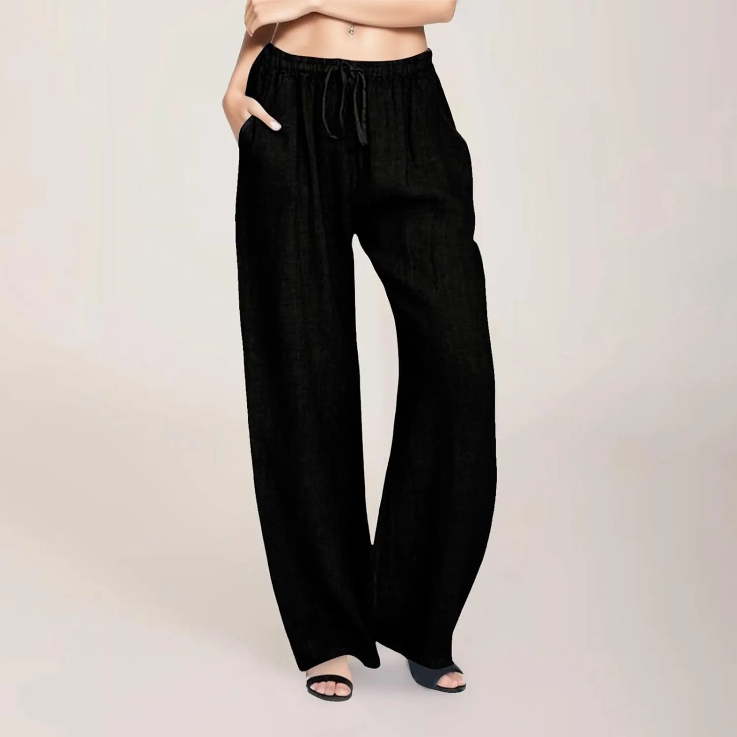 Business Casual Pants For Women Petite Lounge Long Workout Summer 2024 Trouser Wide Leg Pull On Linen Sweatpants