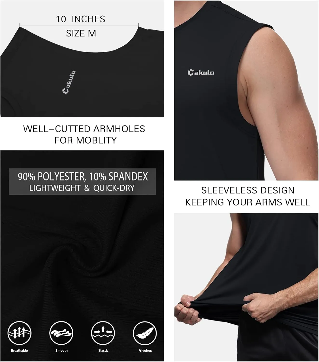 Cakulo Men's Workout Swim Sleeveless Shirts Quick Dry Beach Pool Tech Running Athletic Exercise Muscle Tank Top Big and Tall