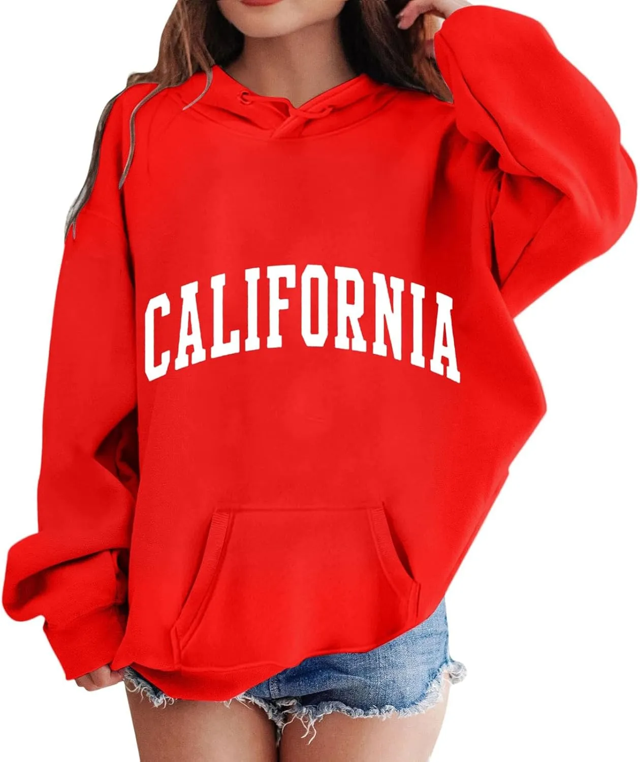 California Oversized Hoodies for Girls Letter Printed Drop Shoulder Graphic Sweatshirts Pullover Tops for 3-12 Years