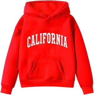 California Oversized Hoodies for Girls Letter Printed Drop Shoulder Graphic Sweatshirts Pullover Tops for 3-12 Years