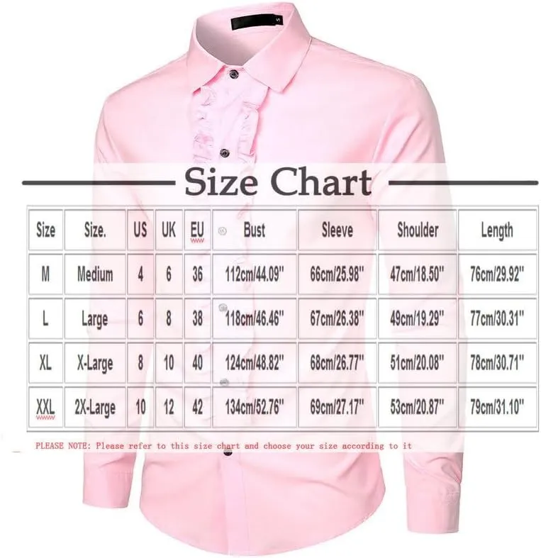 Cambkatl Men's Ruffle Dress Shirts Slim Fit Long Sleeve Stretch Button Down Tuxedo Shirts for Prom Party Wedding
