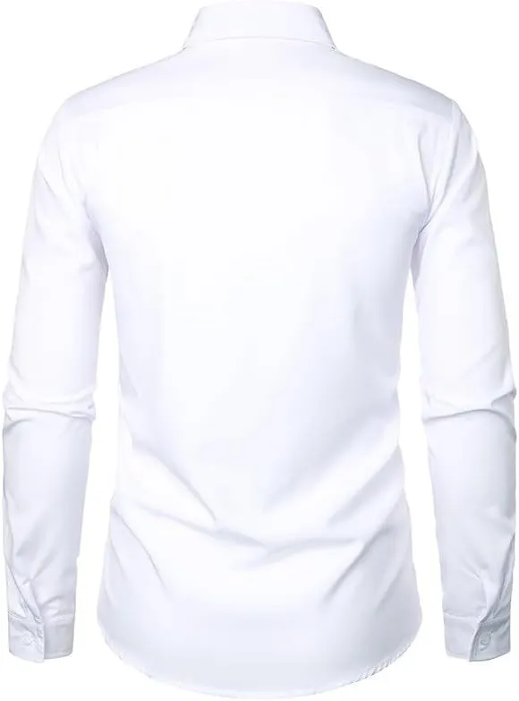 Cambkatl Men's Ruffle Dress Shirts Slim Fit Long Sleeve Stretch Button Down Tuxedo Shirts for Prom Party Wedding