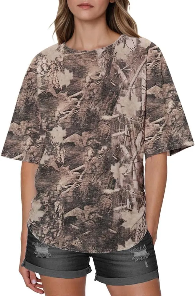Camo Oversized Shirt Y2k Crewneck Maple Leaf Printed Short Sleeve Unisex Summer Graphic Tees