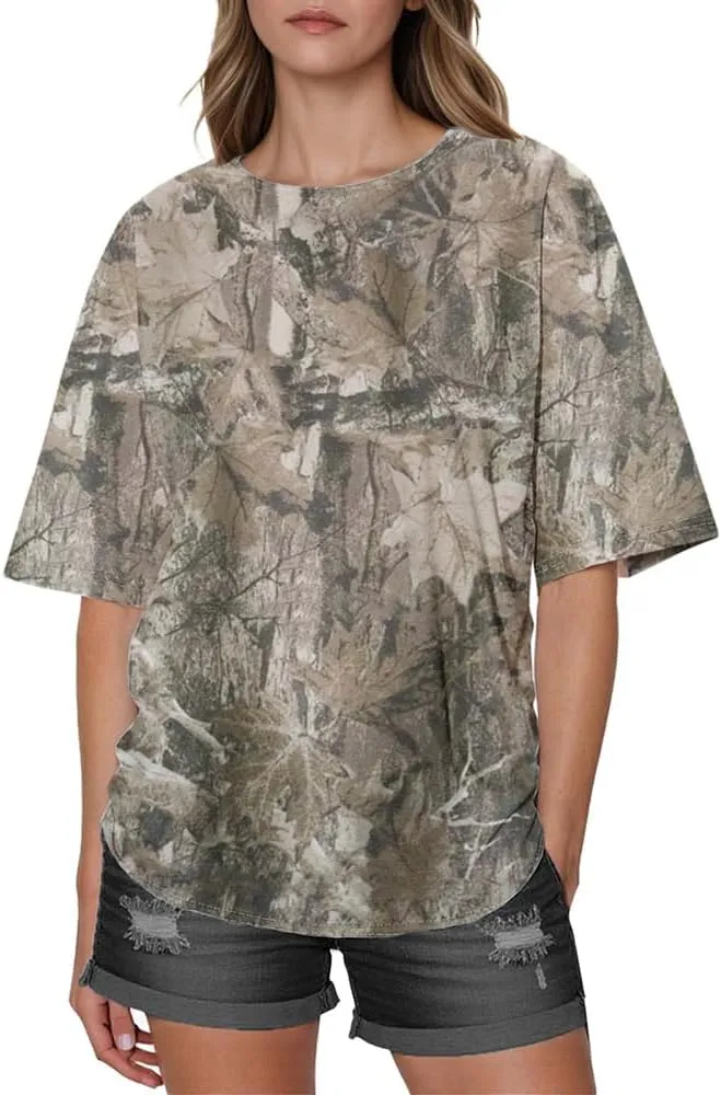 Camo Oversized Shirt Y2k Crewneck Maple Leaf Printed Short Sleeve Unisex Summer Graphic Tees