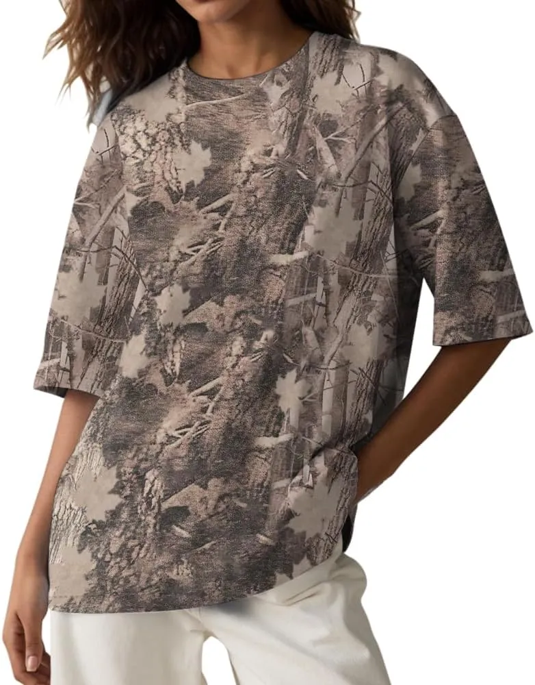 Camo Oversized Shirt Y2k Crewneck Maple Leaf Printed Short Sleeve Unisex Summer Graphic Tees