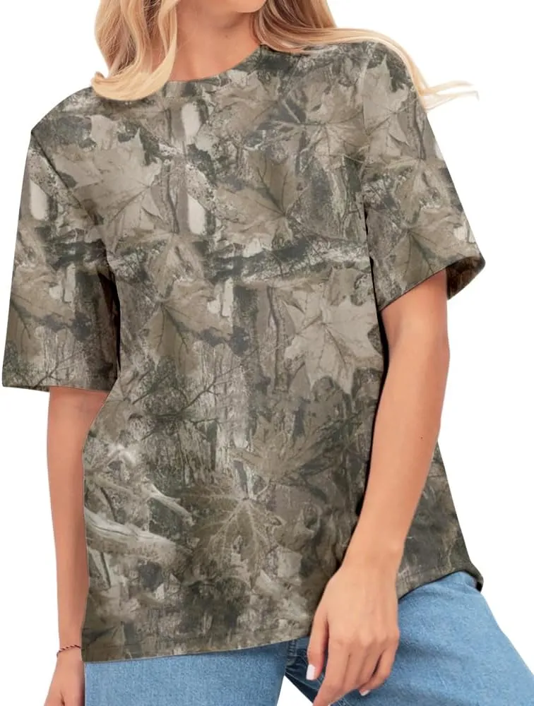 Camo Oversized Shirt Y2k Crewneck Maple Leaf Printed Short Sleeve Unisex Summer Graphic Tees