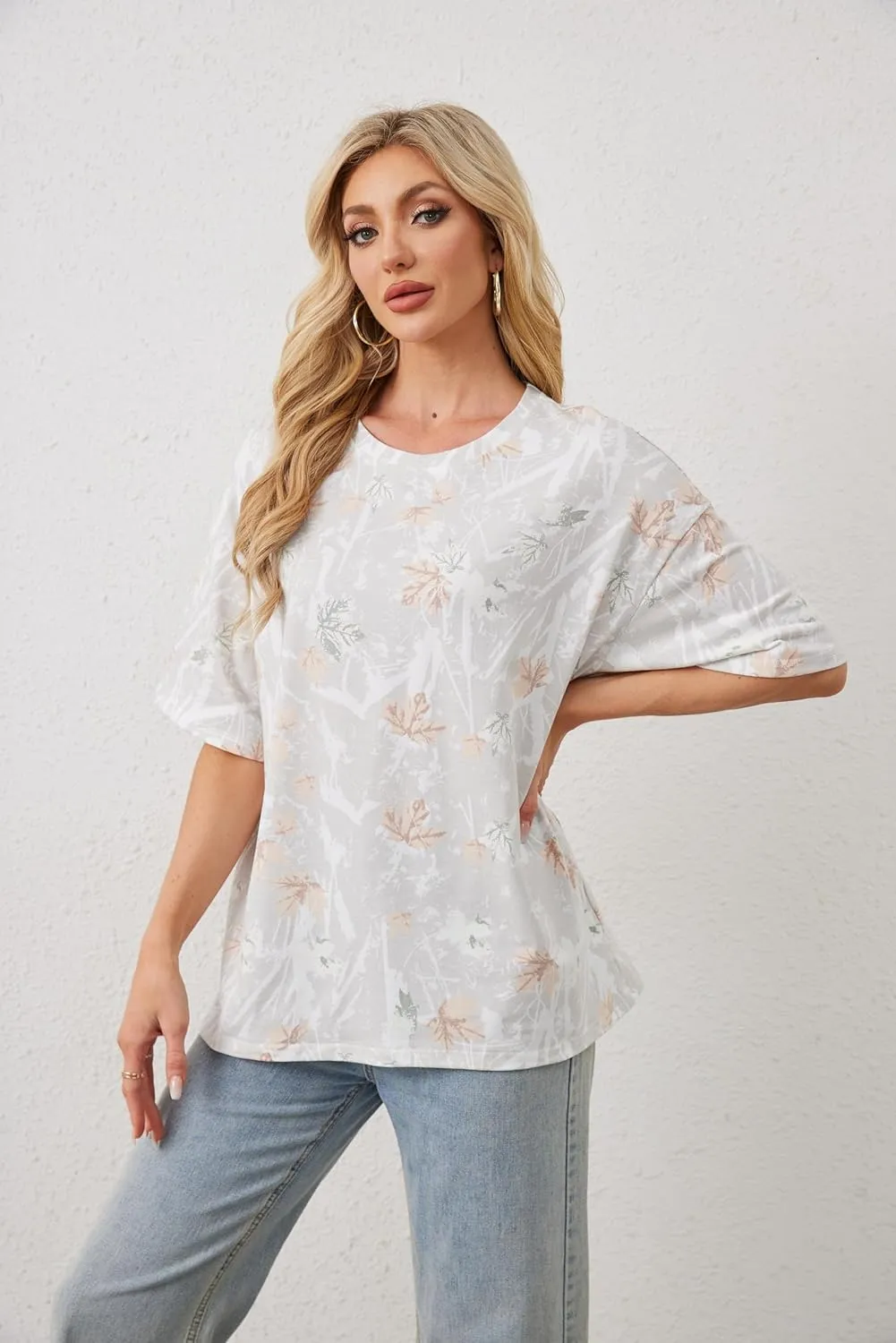 Camo Shirt Women Men Oversized Maple Leaf T Shirts Graphic Baggy Shirts Tops Crewneck Short Sleeve Tees Streetwear