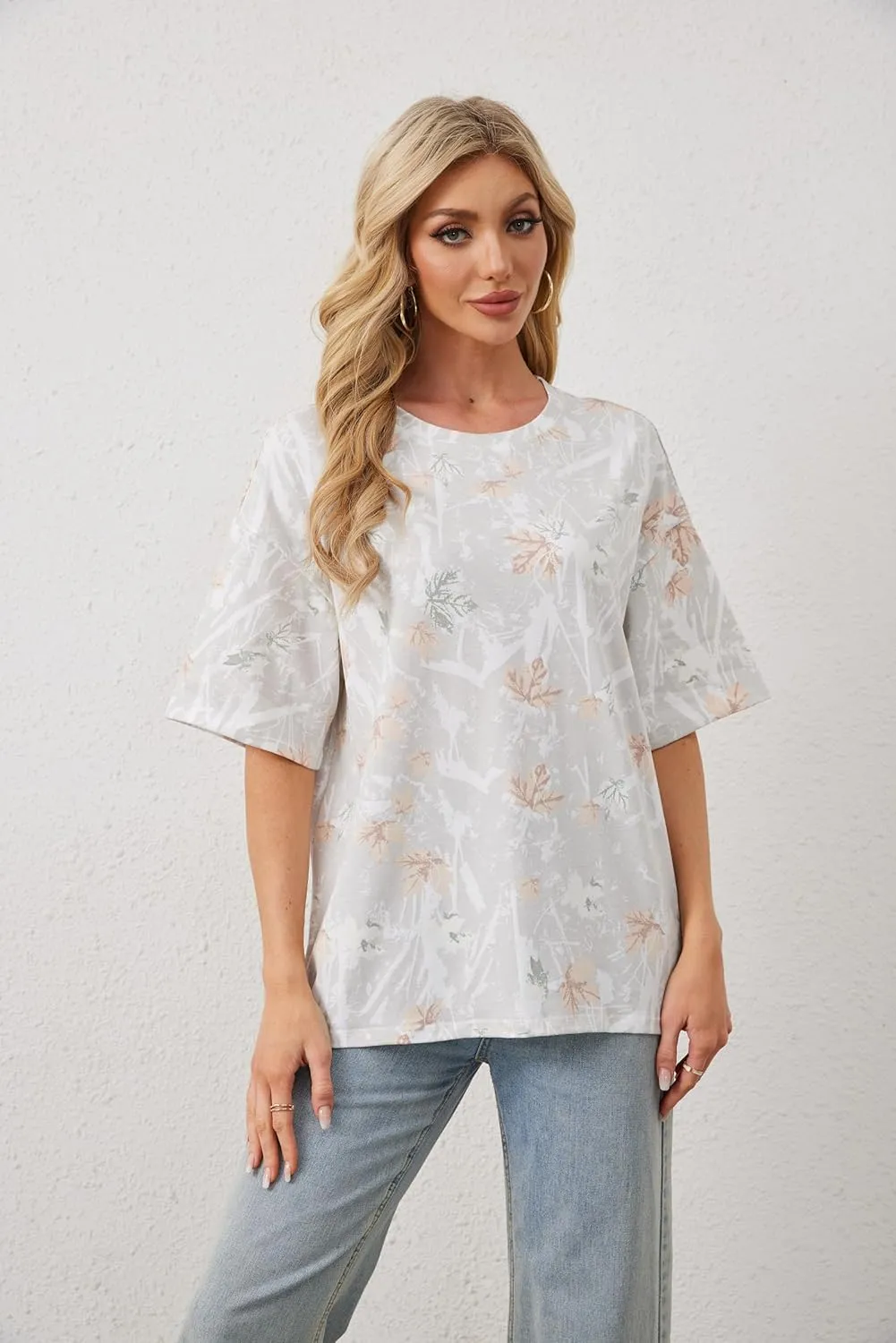 Camo Shirt Women Men Oversized Maple Leaf T Shirts Graphic Baggy Shirts Tops Crewneck Short Sleeve Tees Streetwear