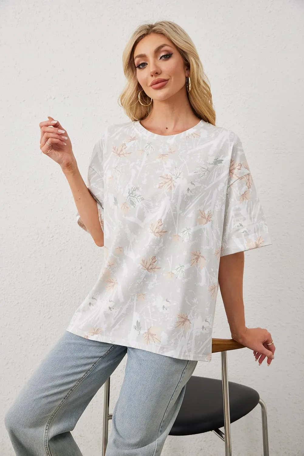 Camo Shirt Women Men Oversized Maple Leaf T Shirts Graphic Baggy Shirts Tops Crewneck Short Sleeve Tees Streetwear