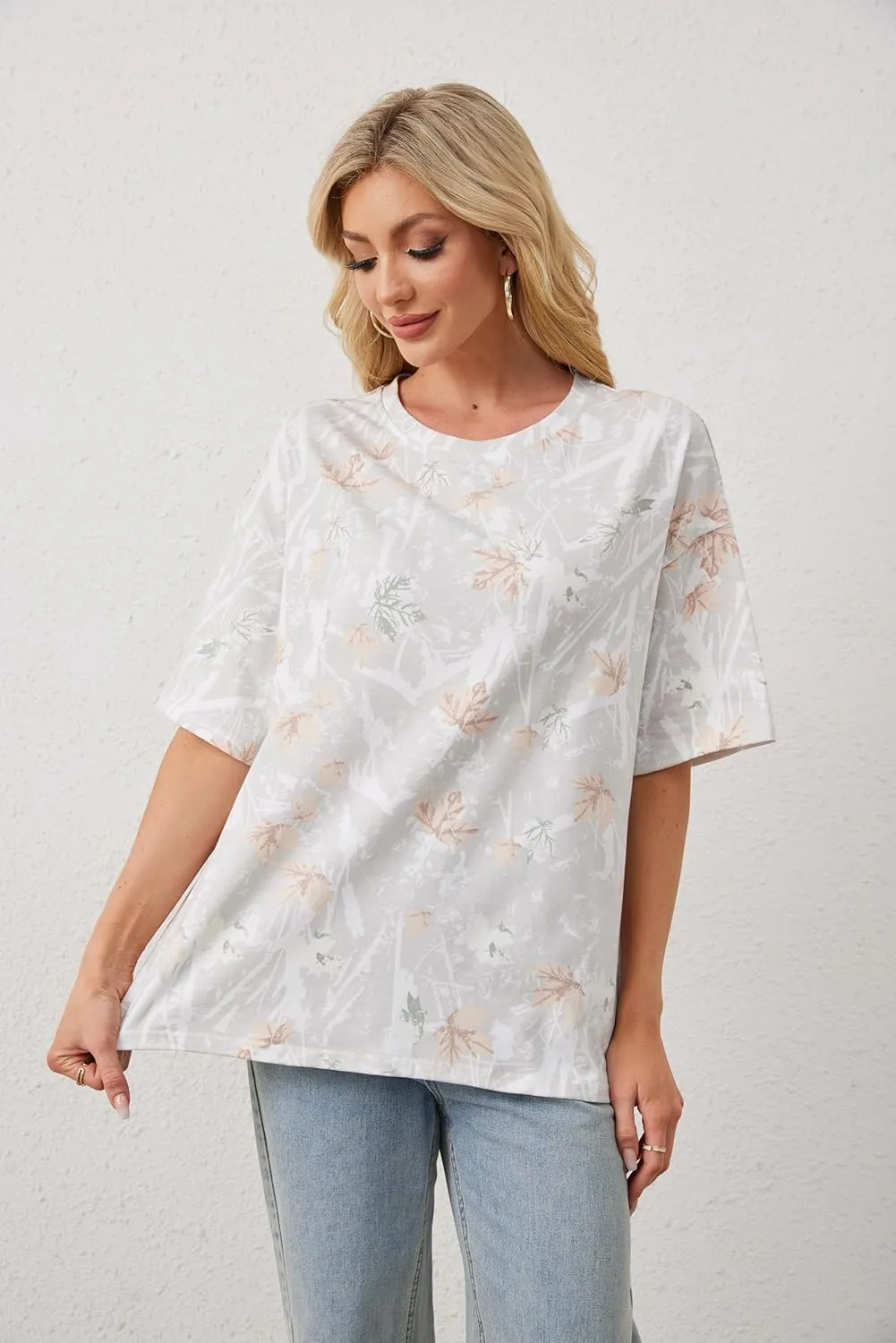 Camo Shirt Women Men Oversized Maple Leaf T Shirts Graphic Baggy Shirts Tops Crewneck Short Sleeve Tees Streetwear