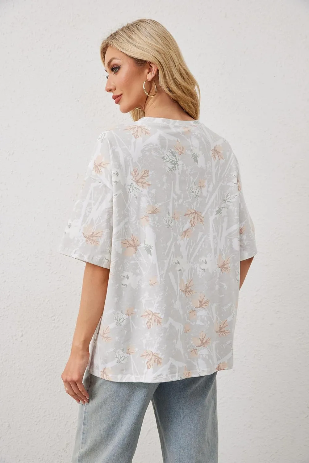 Camo Shirt Women Men Oversized Maple Leaf T Shirts Graphic Baggy Shirts Tops Crewneck Short Sleeve Tees Streetwear