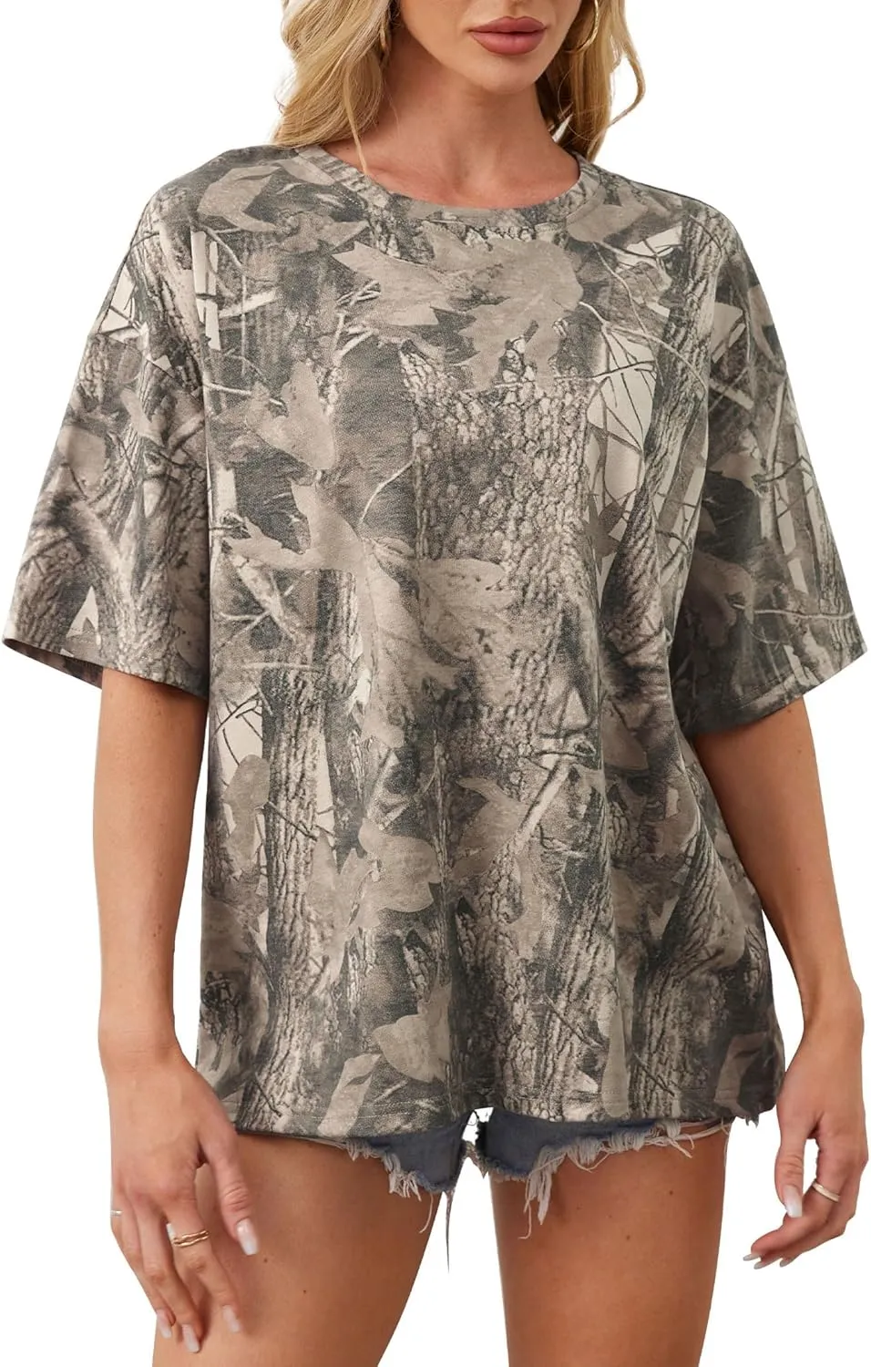 Camo Shirt Women Men Oversized Maple Leaf T Shirts Graphic Baggy Shirts Tops Crewneck Short Sleeve Tees Streetwear