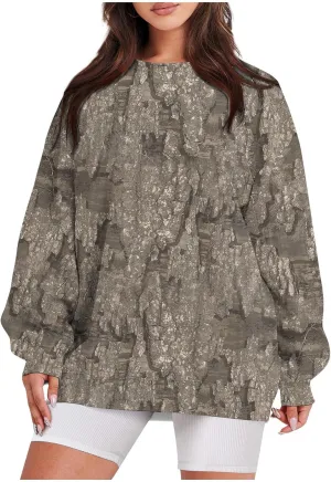 Camo Sweatshirt for Women Maple-Leaf Print Camo Crewneck Sweatshirts Long Sleeve Oversized Sweater Pullover Casual Tops