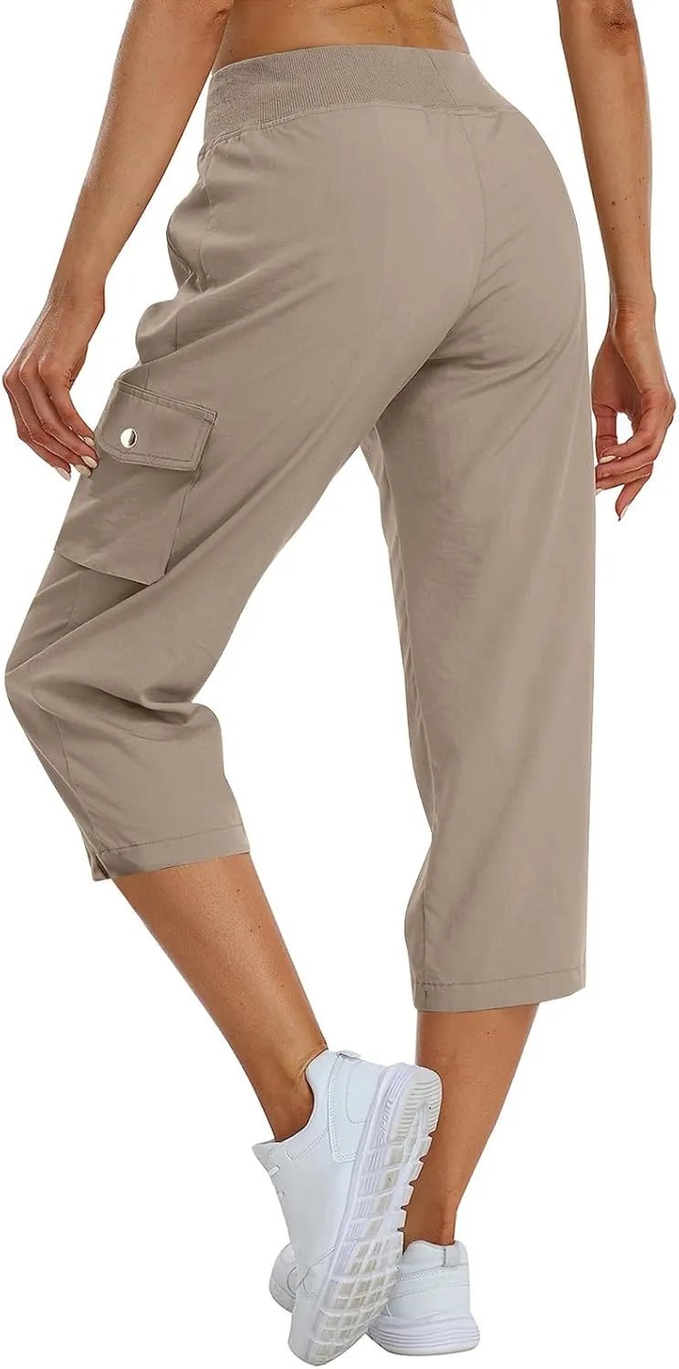 Cargo Pants Women Hiking Loose Fit Casual Capris Pants Dressy Lightweight Ladies Baggy Cargo Short with Pockets