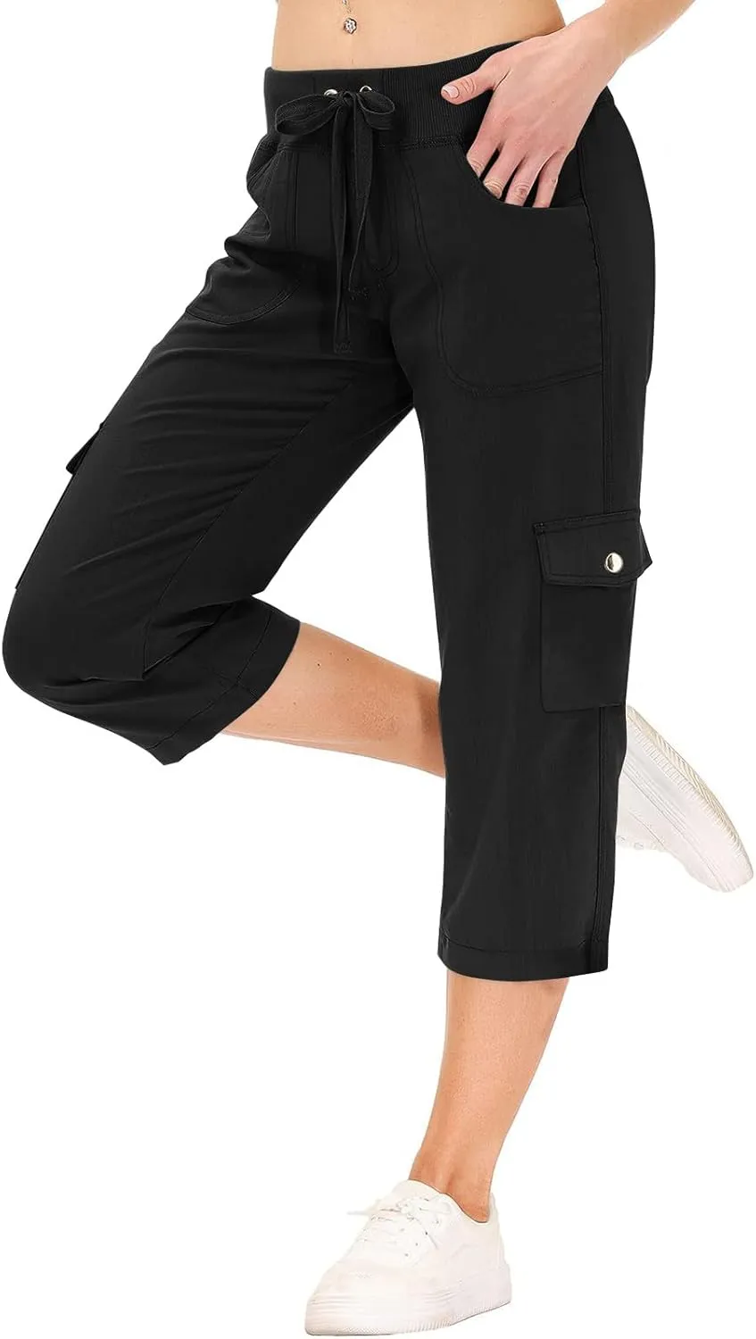 Cargo Pants Women Hiking Loose Fit Casual Capris Pants Dressy Lightweight Ladies Baggy Cargo Short with Pockets