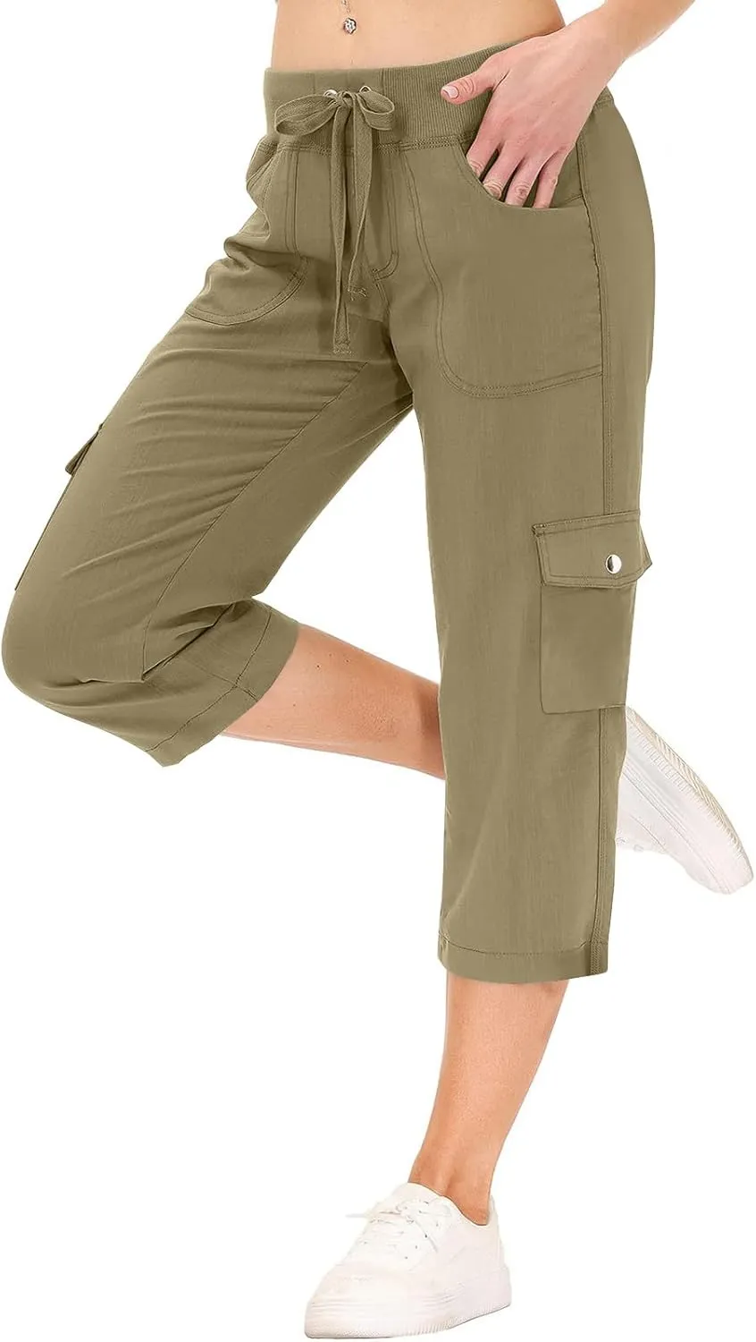 Cargo Pants Women Hiking Loose Fit Casual Capris Pants Dressy Lightweight Ladies Baggy Cargo Short with Pockets
